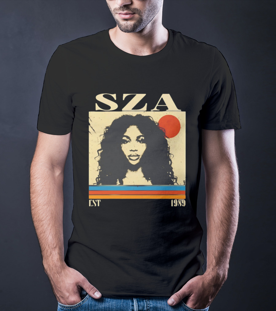SZA EST 1989 Vintage Style Portrait With Retro Sun And Stripes T-Shirt