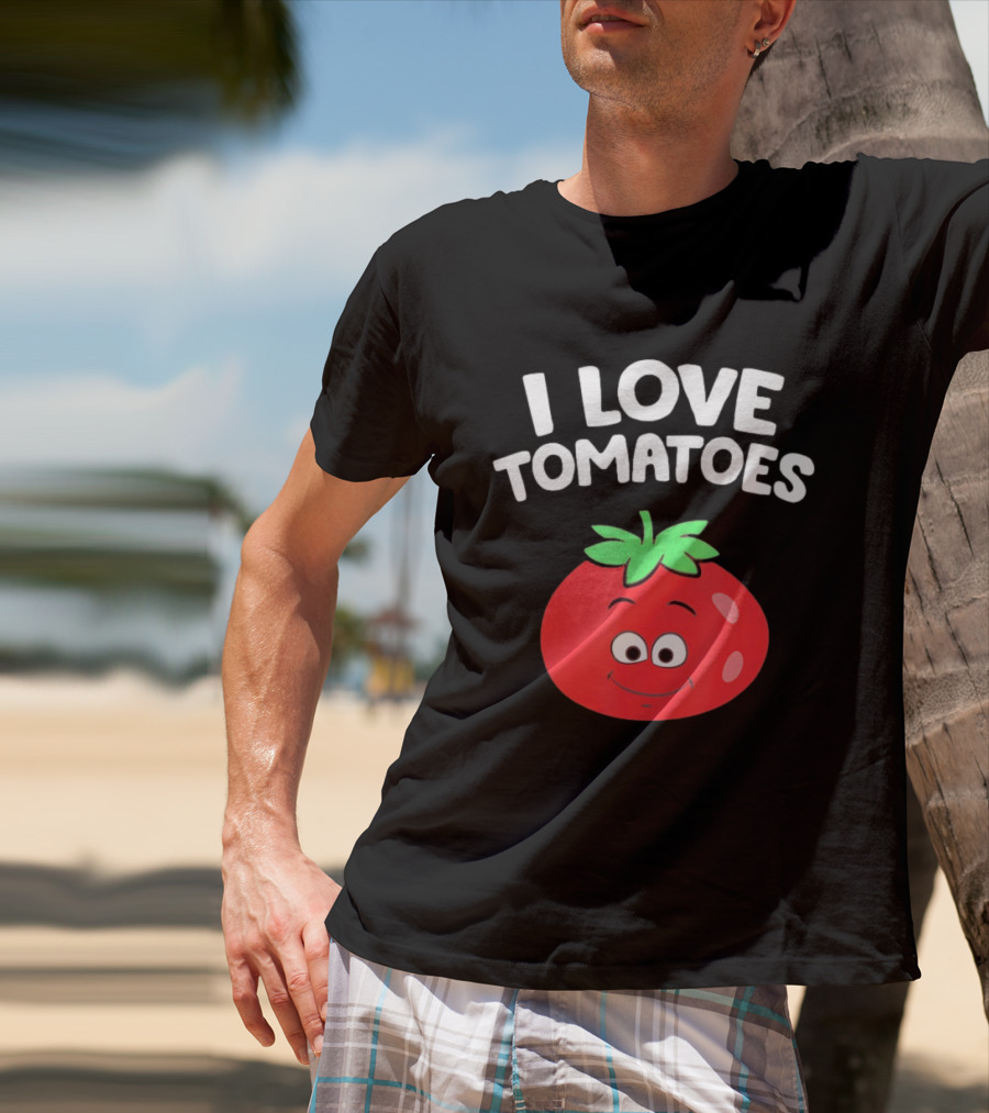 I Love Tomatoes Happy Smiling Tomato Cartoon T-Shirt