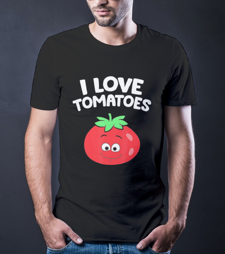 I Love Tomatoes Happy Smiling Tomato Cartoon T-Shirt