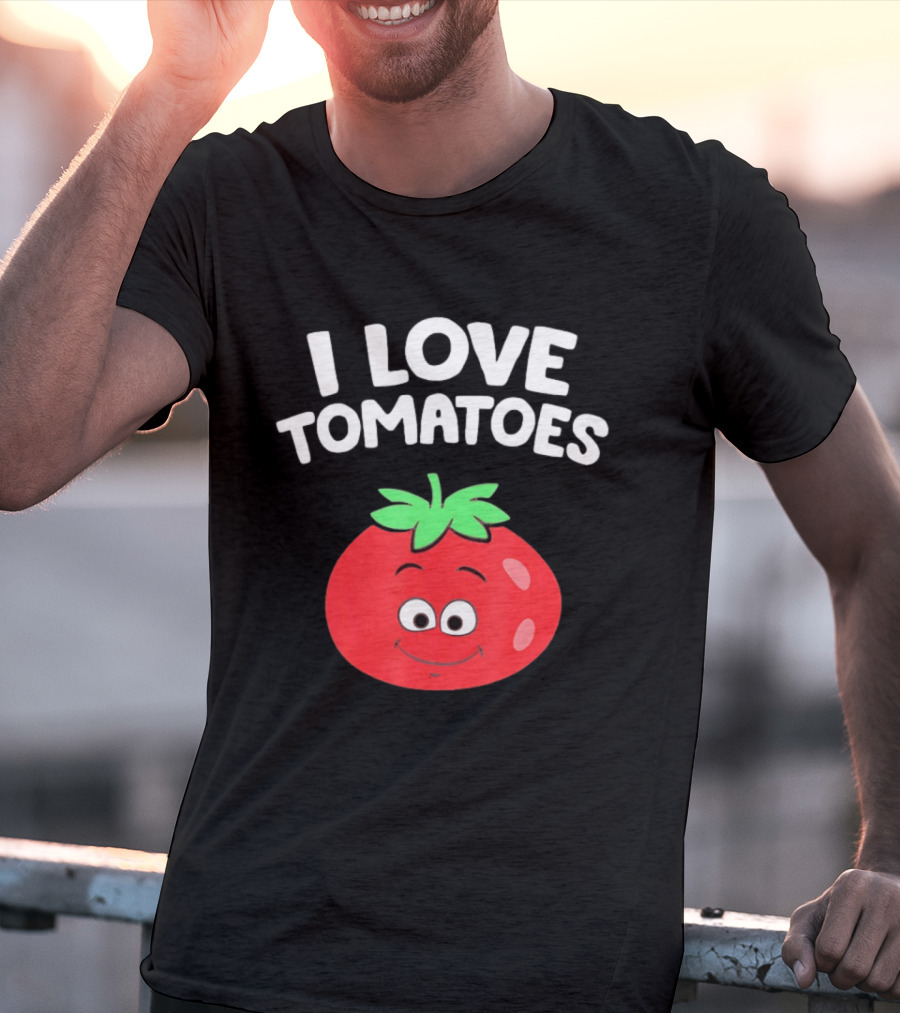 I Love Tomatoes Happy Smiling Tomato Cartoon T-Shirt