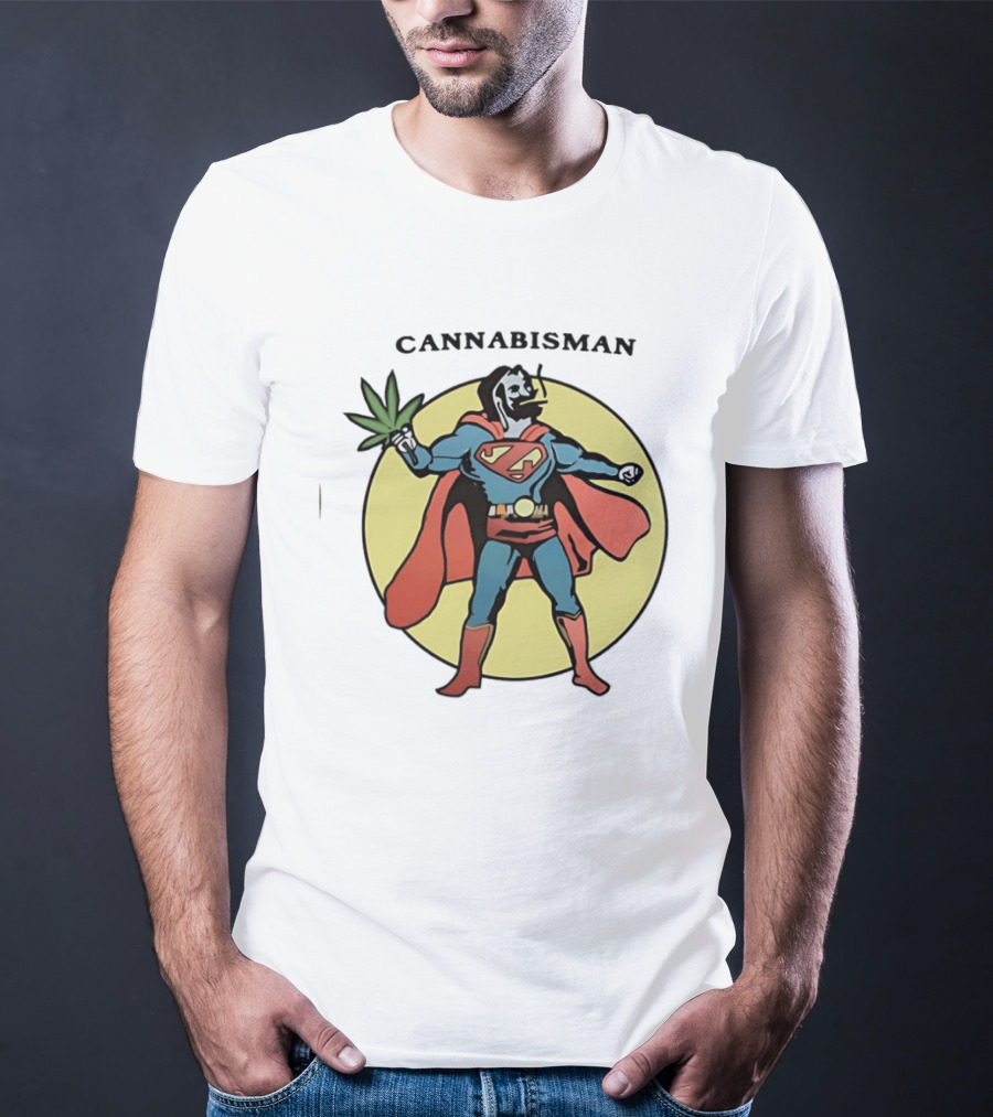 Cannabisman Superman Smoking Cannabis Holding Leaf T-Shirt