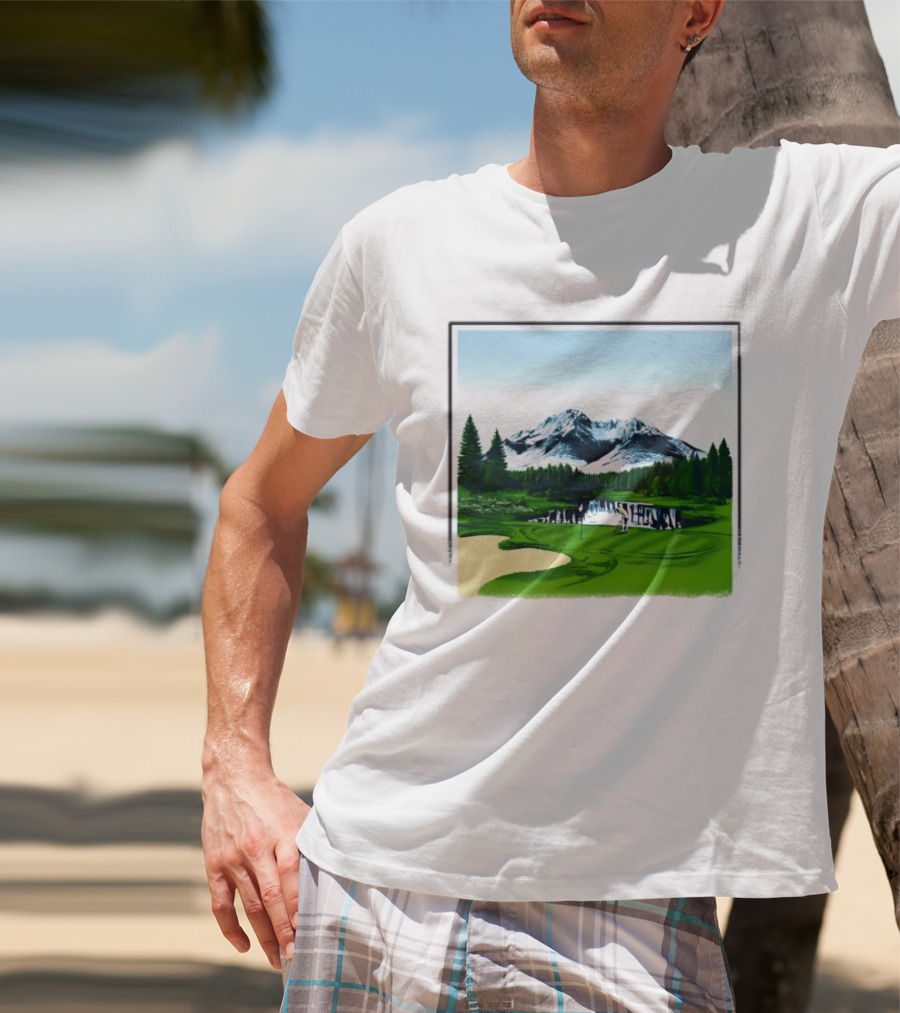Golf Course Mountain Landscape Scenic Nature Forest Greenery Snowcapped Peaks T-Shirt