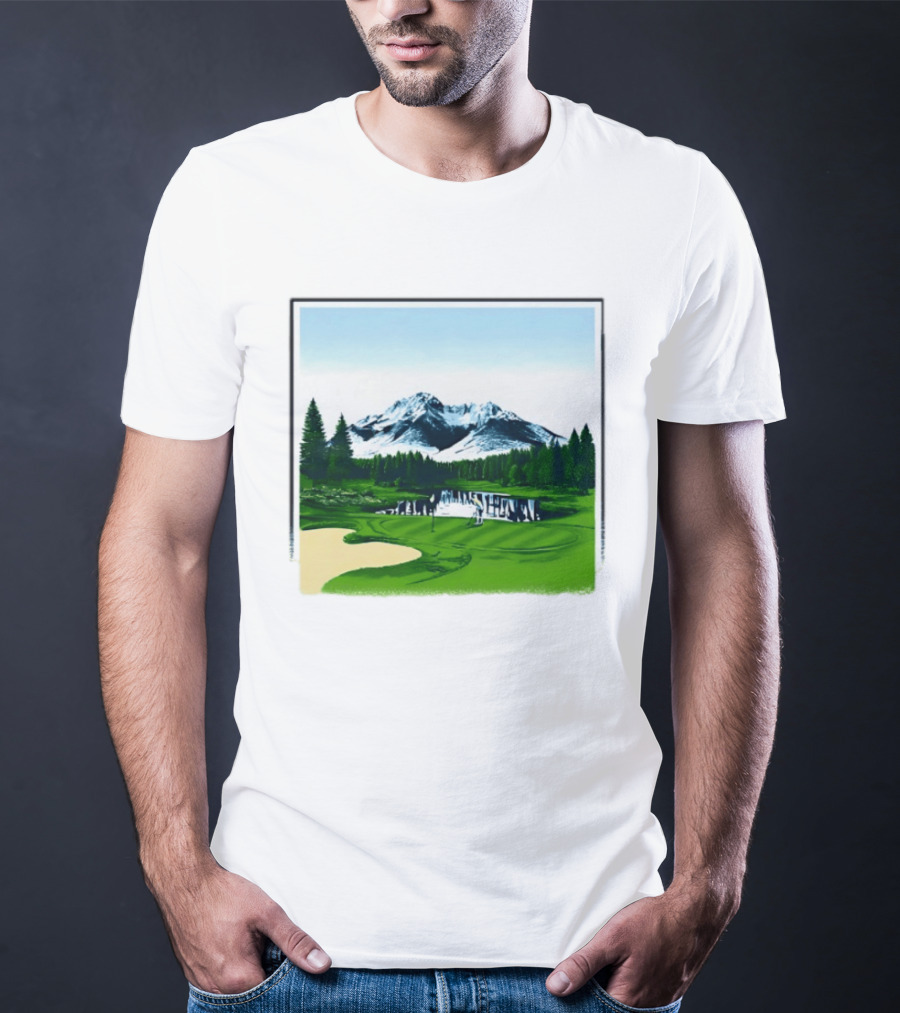Golf Course Mountain Landscape Scenic Nature Forest Greenery Snowcapped Peaks T-Shirt