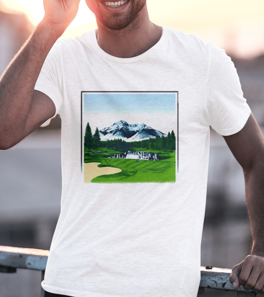 Golf Course Mountain Landscape Scenic Nature Forest Greenery Snowcapped Peaks T-Shirt