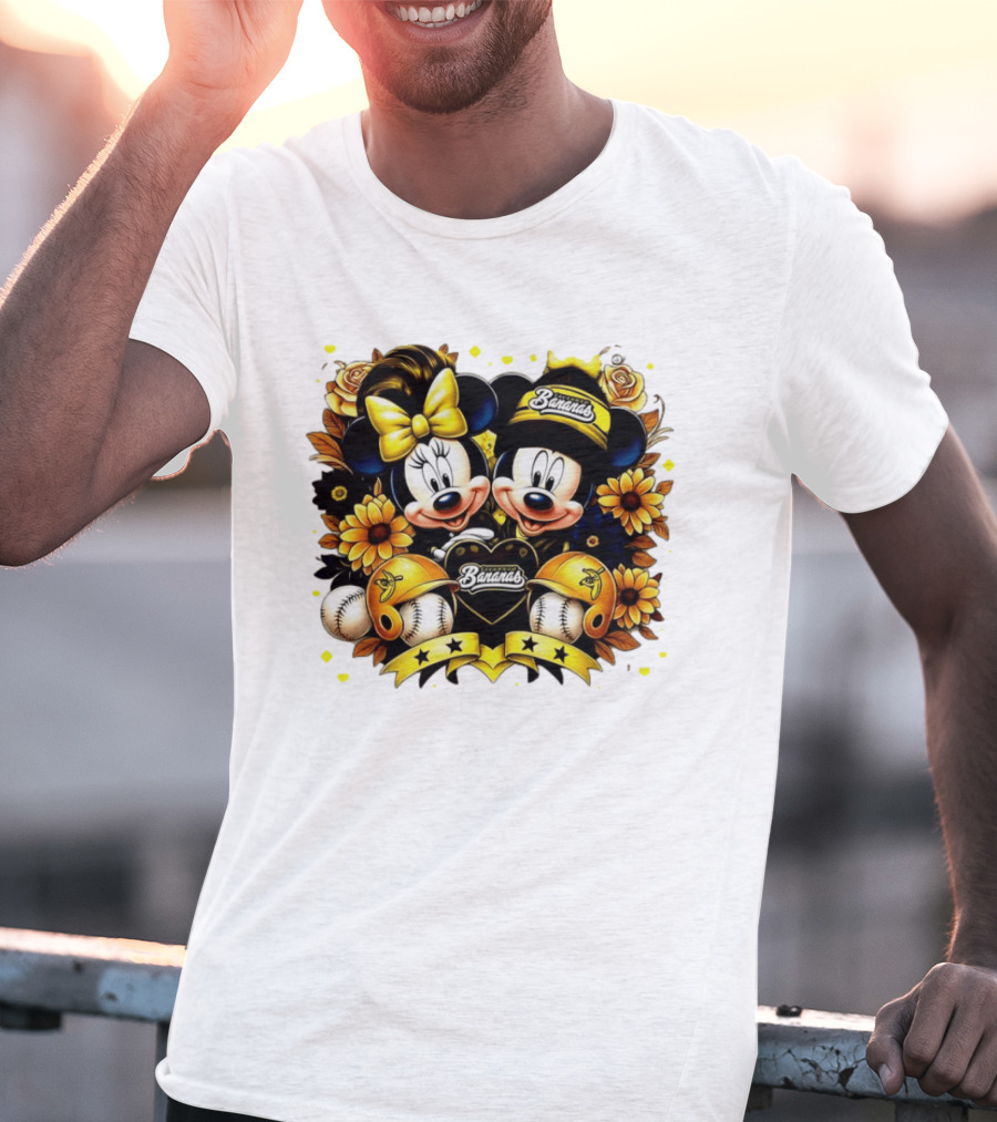 Mickey And Minnie Disney X Savannah Bananas Baseball Collaboration Floral T-Shirt