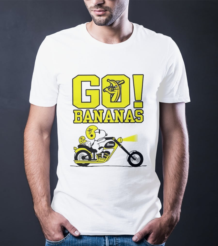 Snoopy Woodstock Go Bananas Motorcycle Savannah Bananas T-Shirt