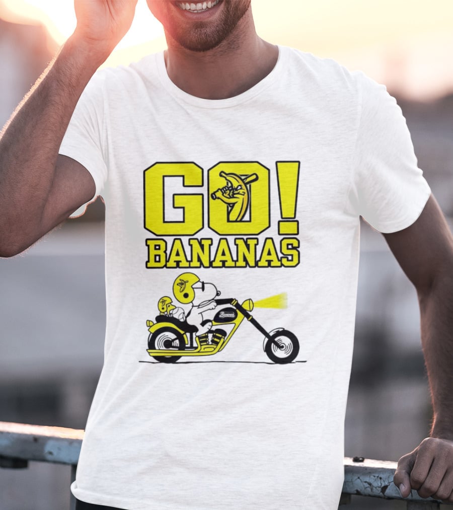 Snoopy Woodstock Go Bananas Motorcycle Savannah Bananas T-Shirt