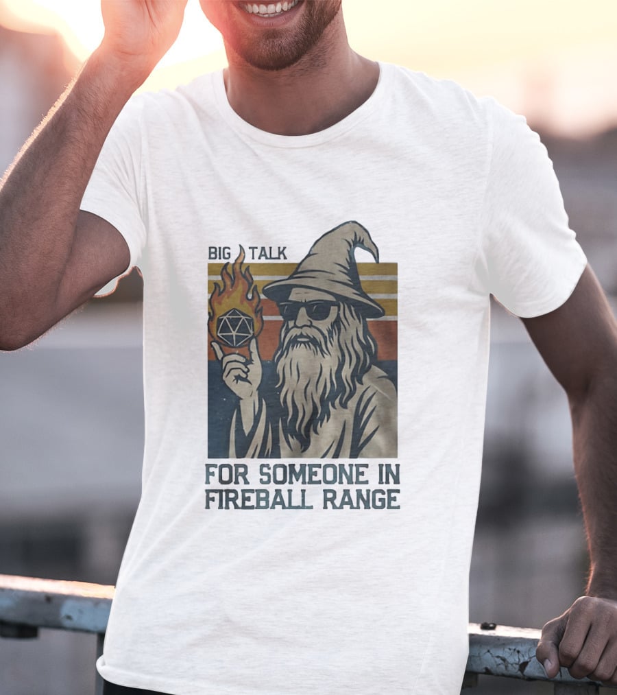 Big Talk Wizard Holding Math Rocks Fireball Range Dungeons And Dragons T-Shirt