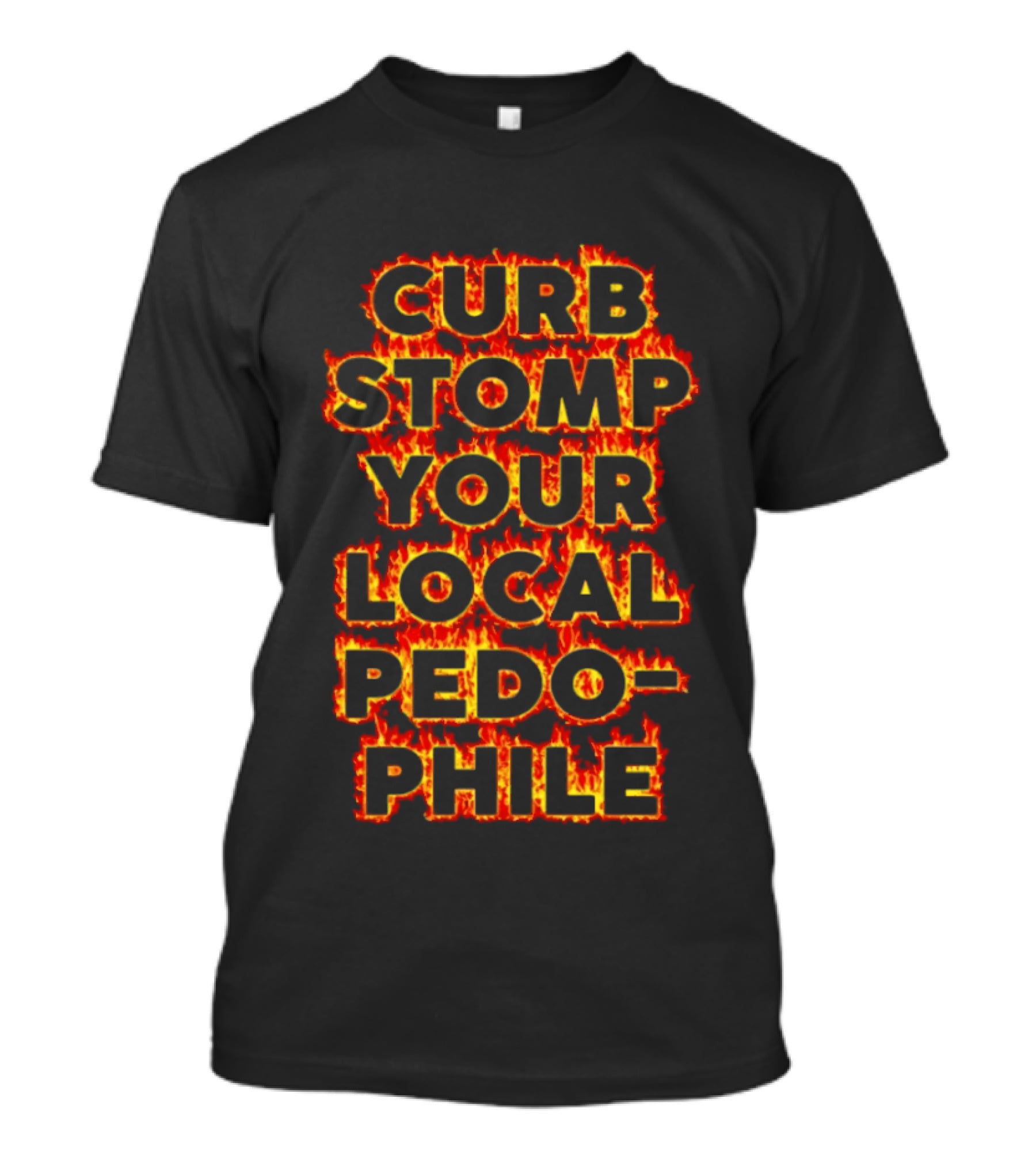 Curb Stomp Your Local Pedophile Text In Flames T-Shirt