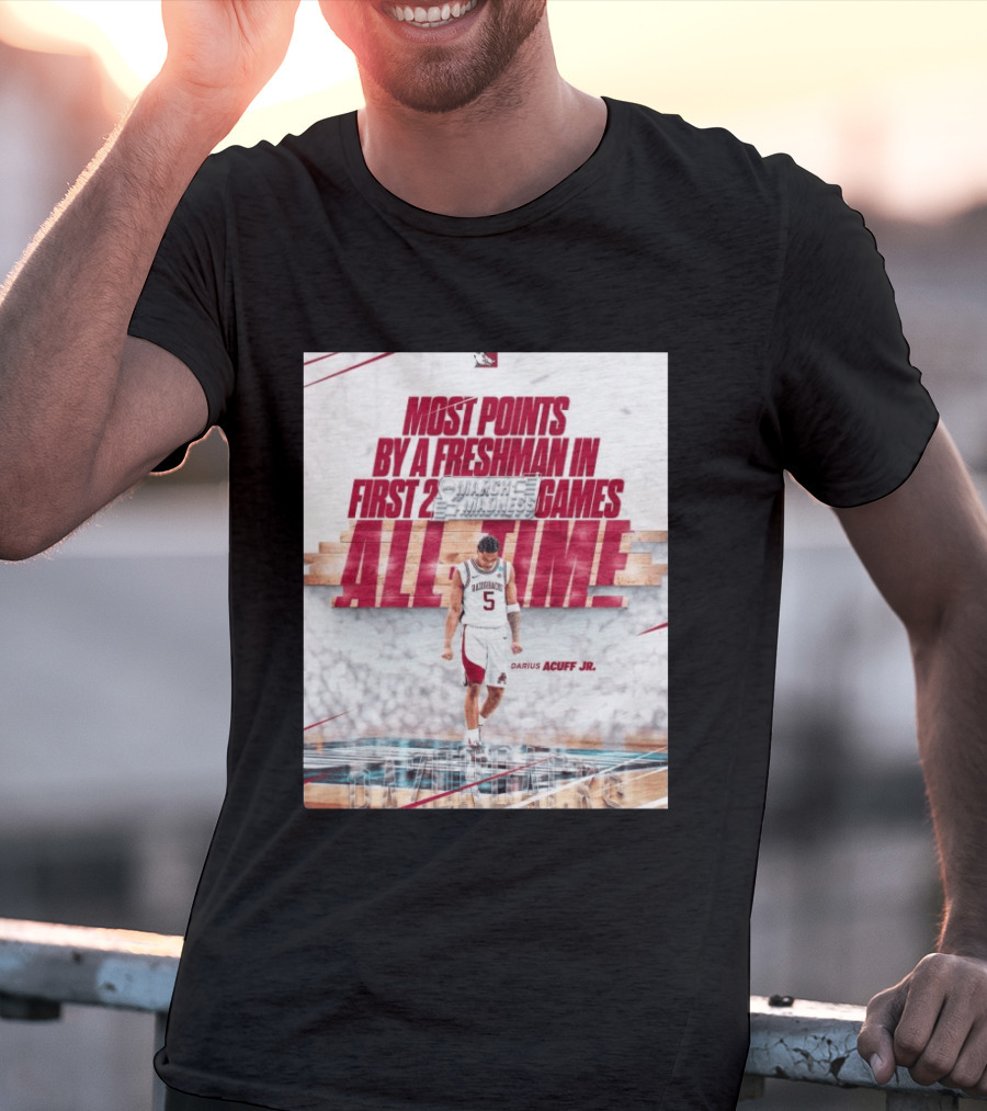Darius Acuff Jr Most Points By A Freshman March Madness 2026 Arkansas Razorbacks Basketball T-Shirt