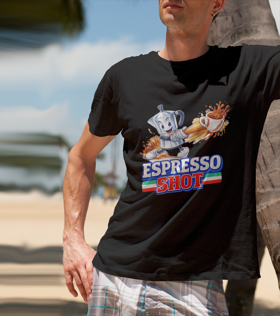 Espresso Shot Moka Pot Baseball Italy Flag T-Shirt