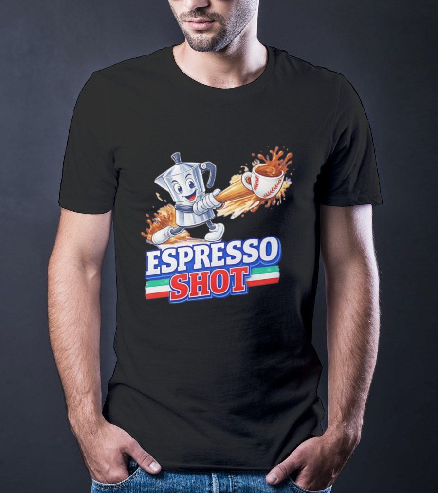 Espresso Shot Moka Pot Baseball Italy Flag T-Shirt