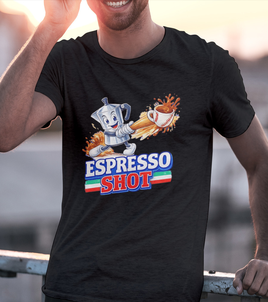 Espresso Shot Moka Pot Baseball Italy Flag T-Shirt