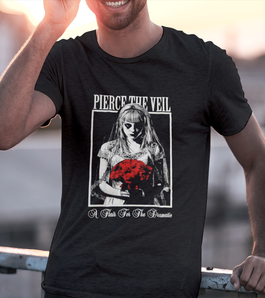 Pierce The Veil A Flair For The Dramatic Bride With Red Flowers T-Shirt