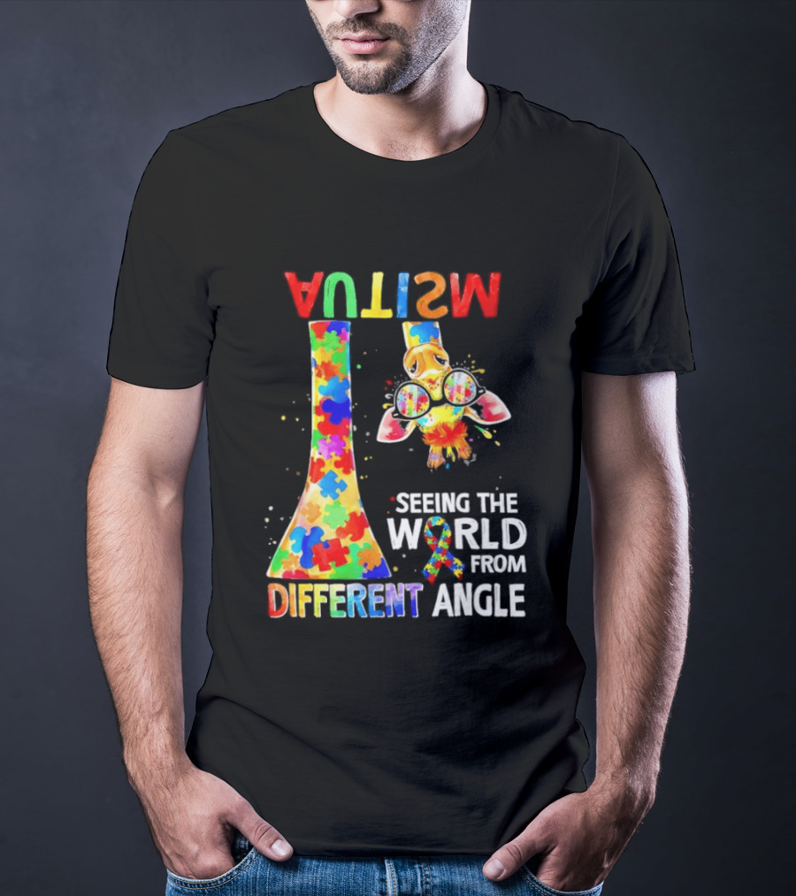 Giraffe Autism Awareness Seeing The World From Different Angle Puzzle T-Shirt
