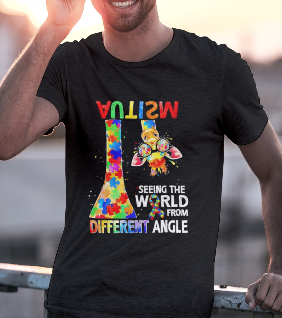 Giraffe Autism Awareness Seeing The World From Different Angle Puzzle T-Shirt