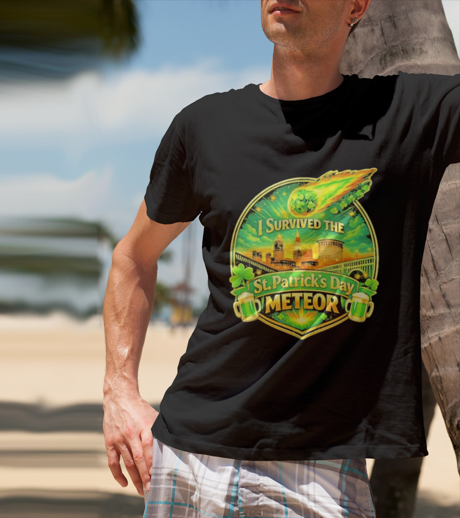 I Survived The St Patrick's Day Meteor 2026 Cityscape And Cloverburst T-Shirt