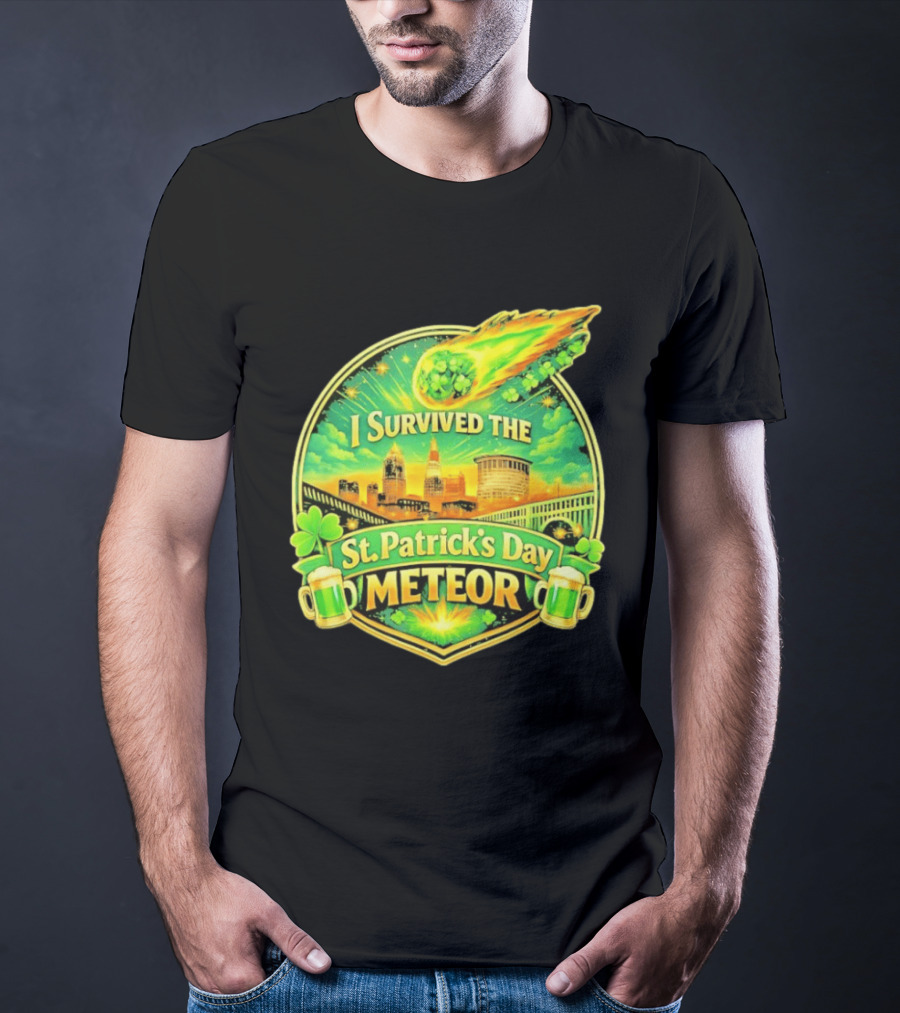 I Survived The St Patrick's Day Meteor 2026 Cityscape And Cloverburst T-Shirt