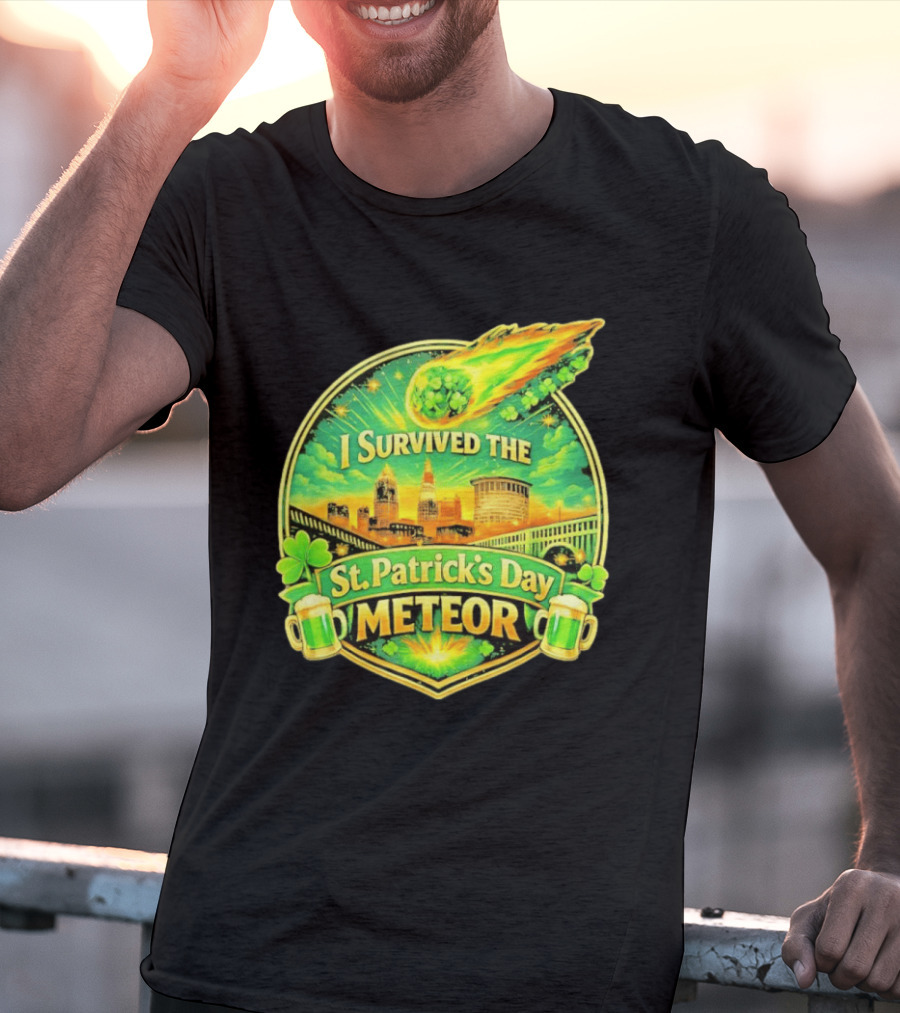 I Survived The St Patrick's Day Meteor 2026 Cityscape And Cloverburst T-Shirt