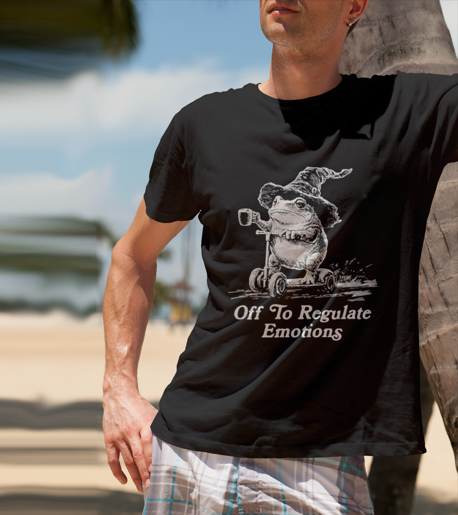 Wizard Frog Riding Scooter Off To Regulate Emotions T-Shirt