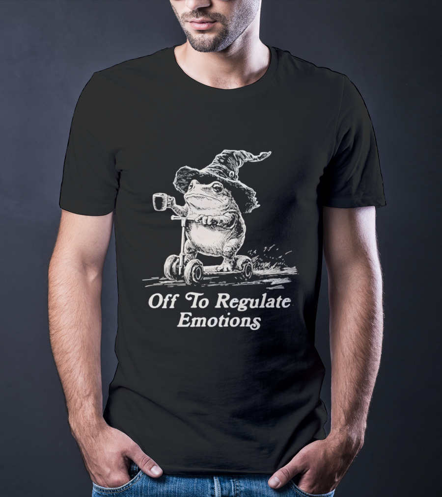 Wizard Frog Riding Scooter Off To Regulate Emotions T-Shirt