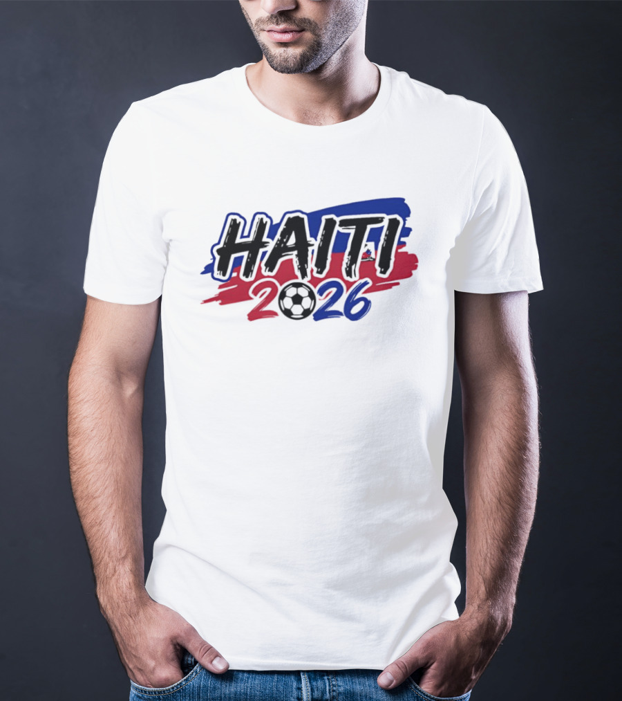 Haiti 2026 Soccer Emblem With Red And Blue Brush Strokes T-Shirt