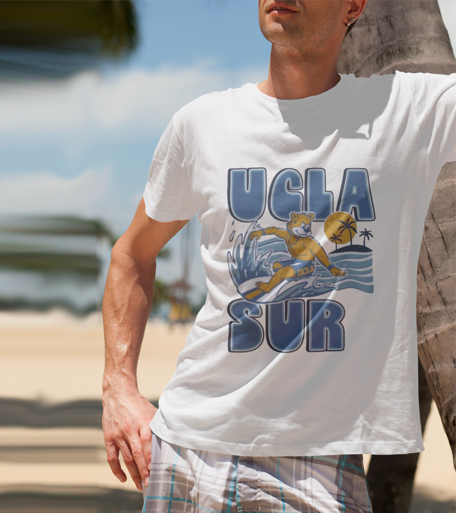 UCLA Joe Bruin Surfing Waves With Palm Trees And Sun T-Shirt