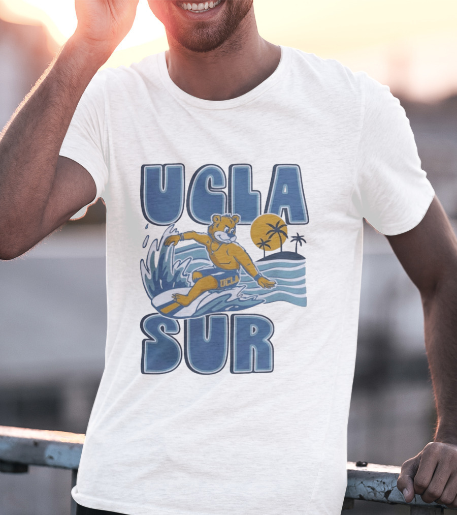 UCLA Joe Bruin Surfing Waves With Palm Trees And Sun T-Shirt
