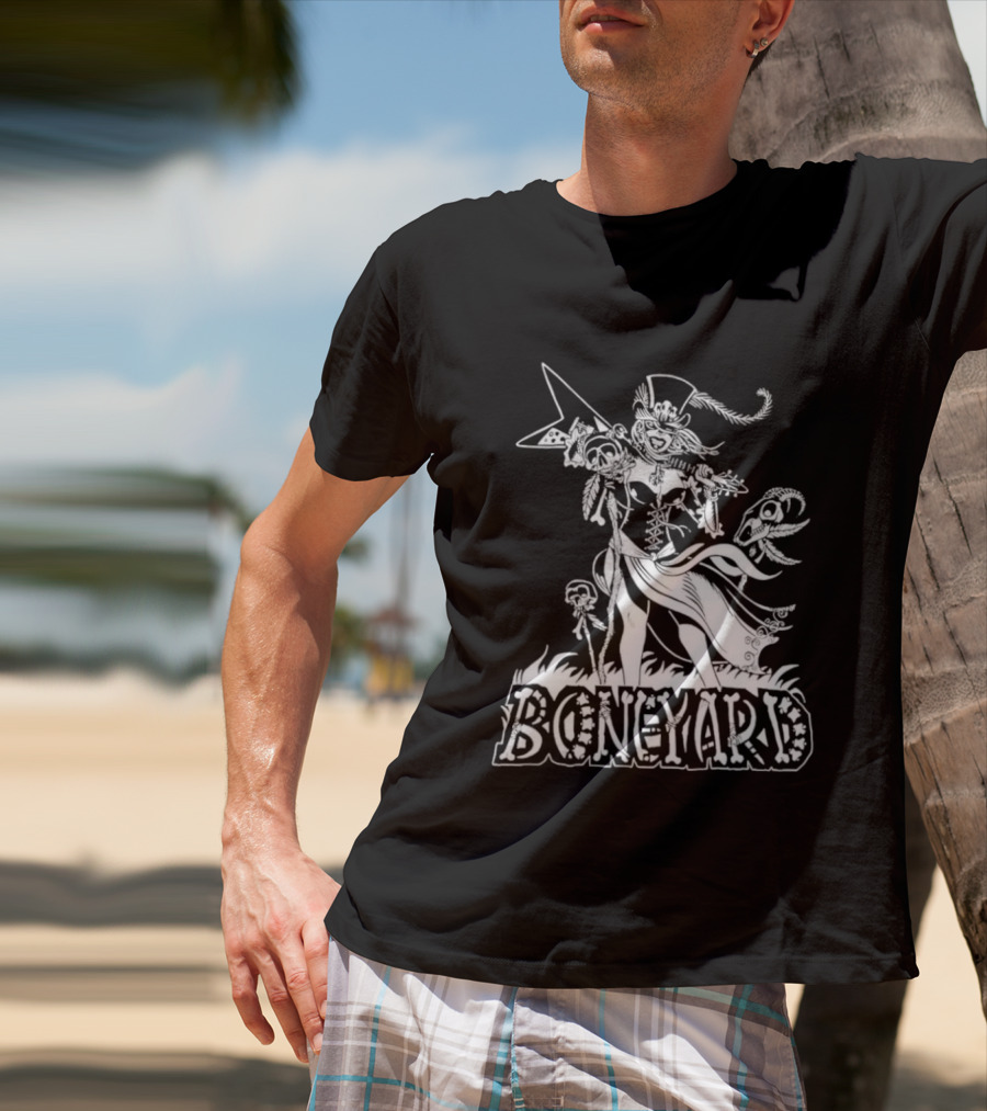 Boneyard Rocker Skeleton Woman Flying V Guitar T-Shirt