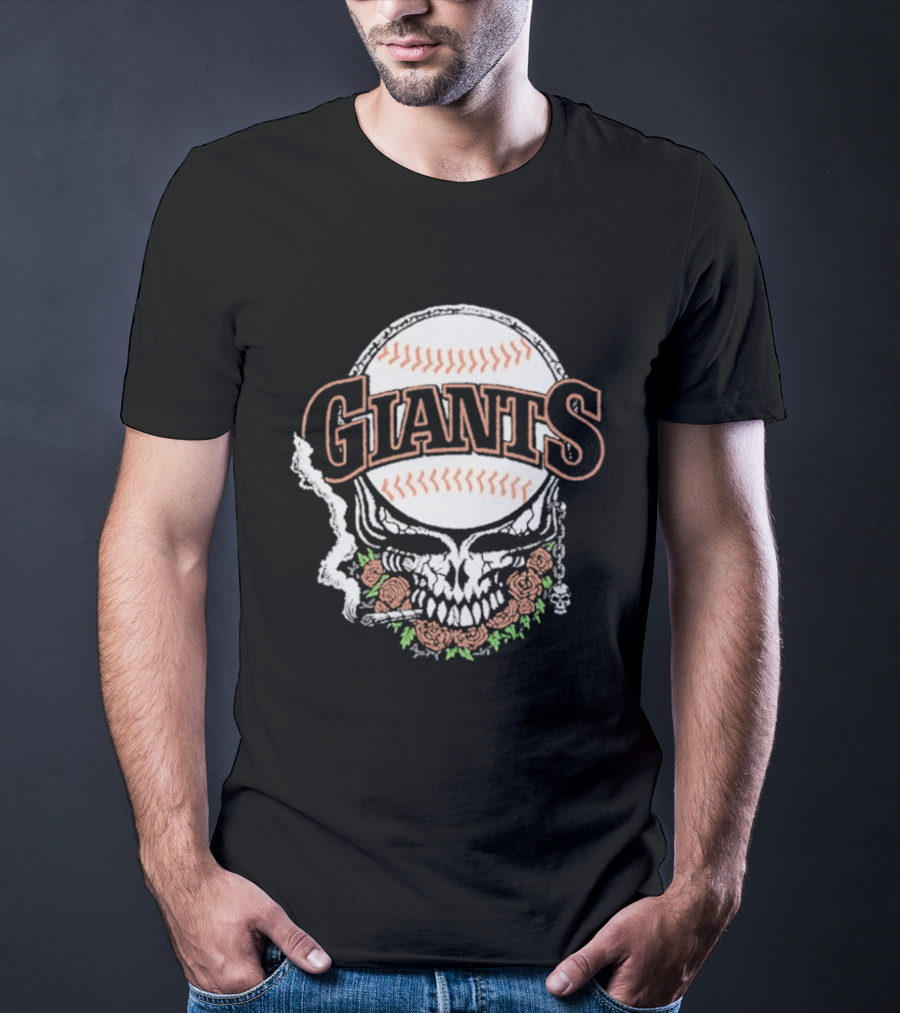 Giant Deadhead Baseball Skull Floral T-Shirt