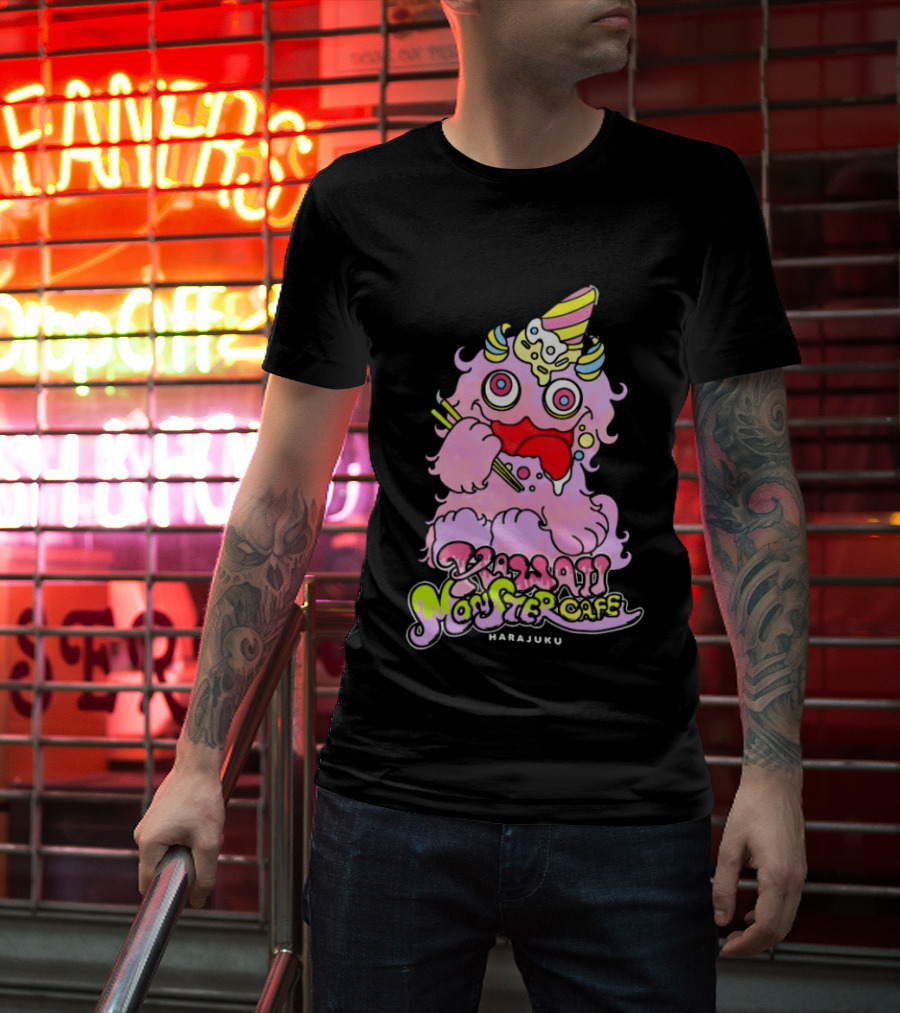 Kawaii Monster Cafe Harajuku Pink Fluffy Creature Fun T-Shirt