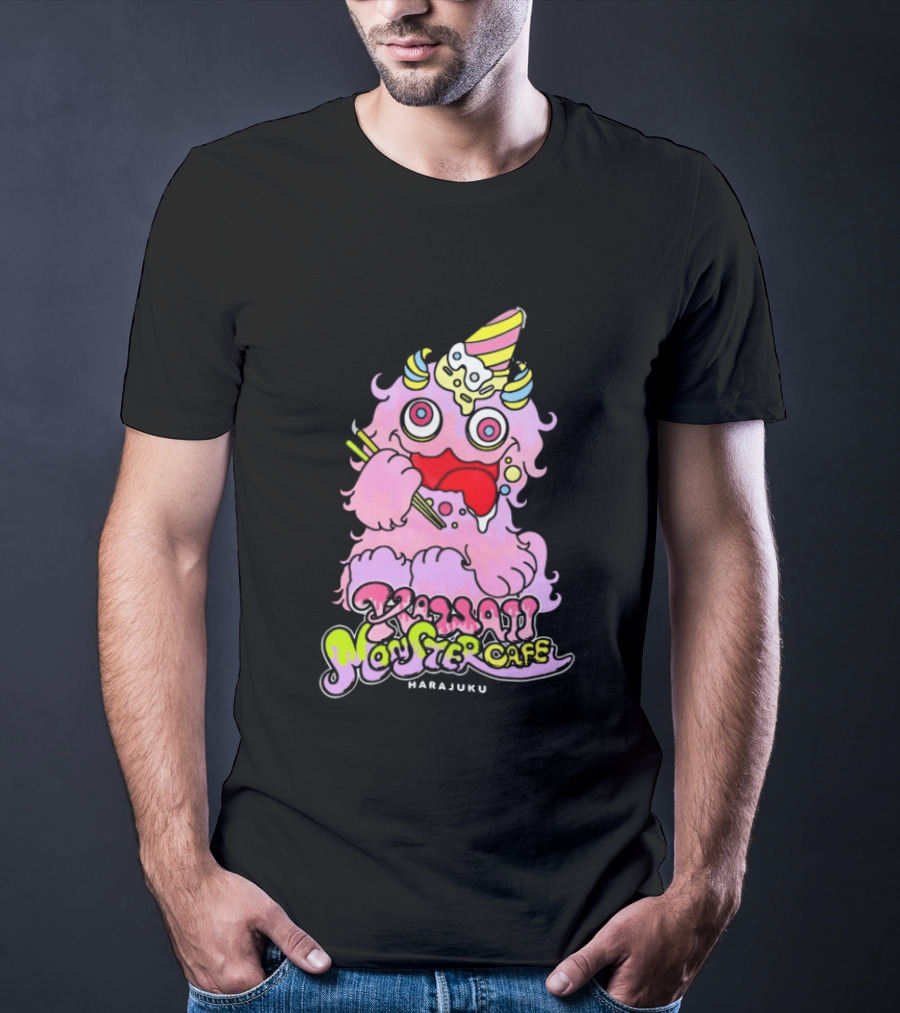Kawaii Monster Cafe Harajuku Pink Fluffy Creature Fun T-Shirt