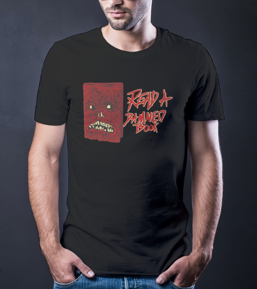 Read A Damned Book Creepy Red Monster Face T-Shirt