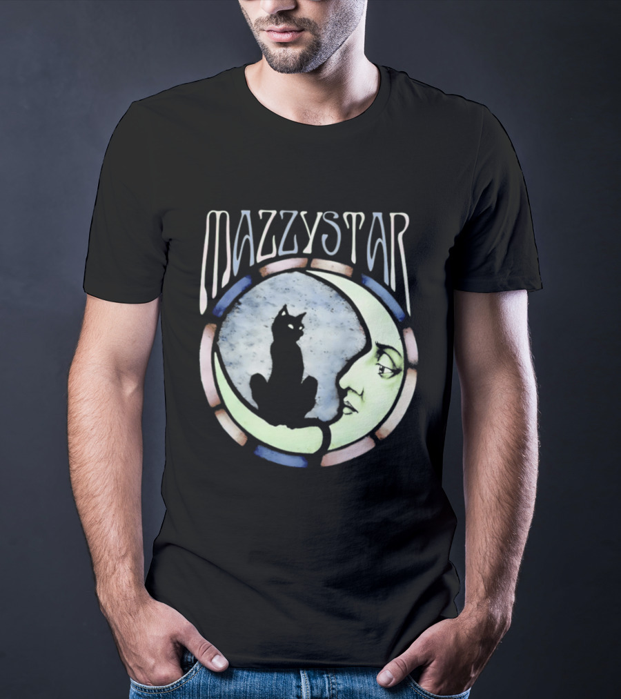 Mazzy Star Black Cat Moon Stained Glass Crescent Moon T-Shirt