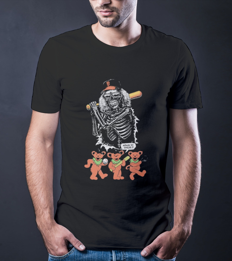 The Skeleton Factory Giant Deadhead With Dancing Bears Baseball T-Shirt