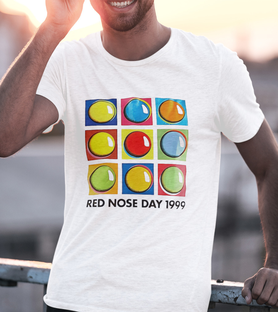 Red Nose Day 1999 Colorful Circular Pop Art Squares T-Shirt