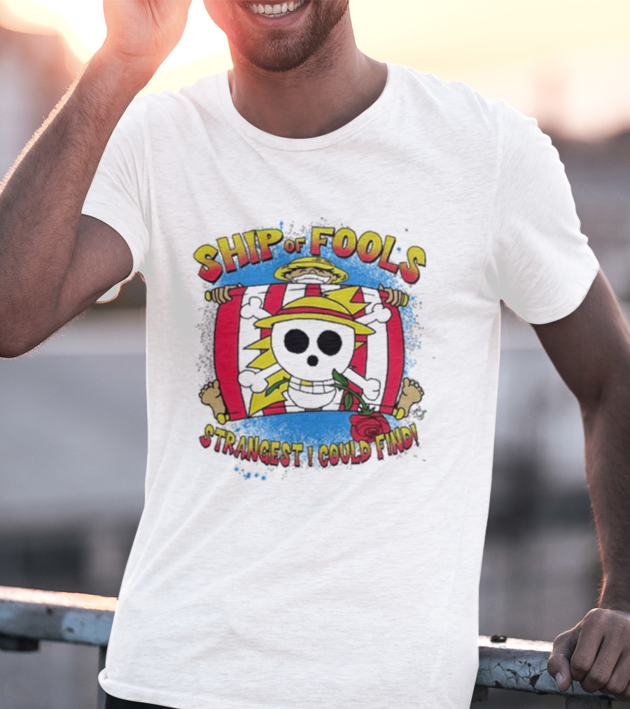 Ship Of Fools Strangest I Could Find Skeleton Straw Hat Rose T-Shirt