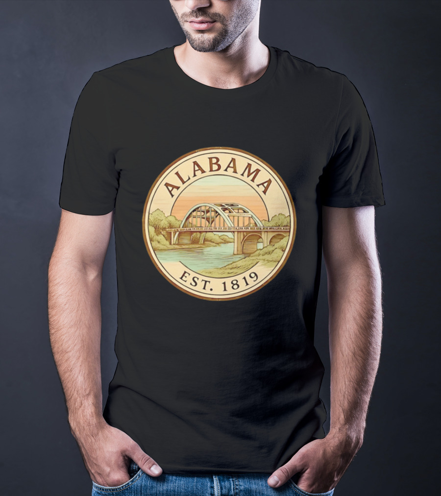 Alabama Bridge Art Est 1819 Vintage Circle T-Shirt
