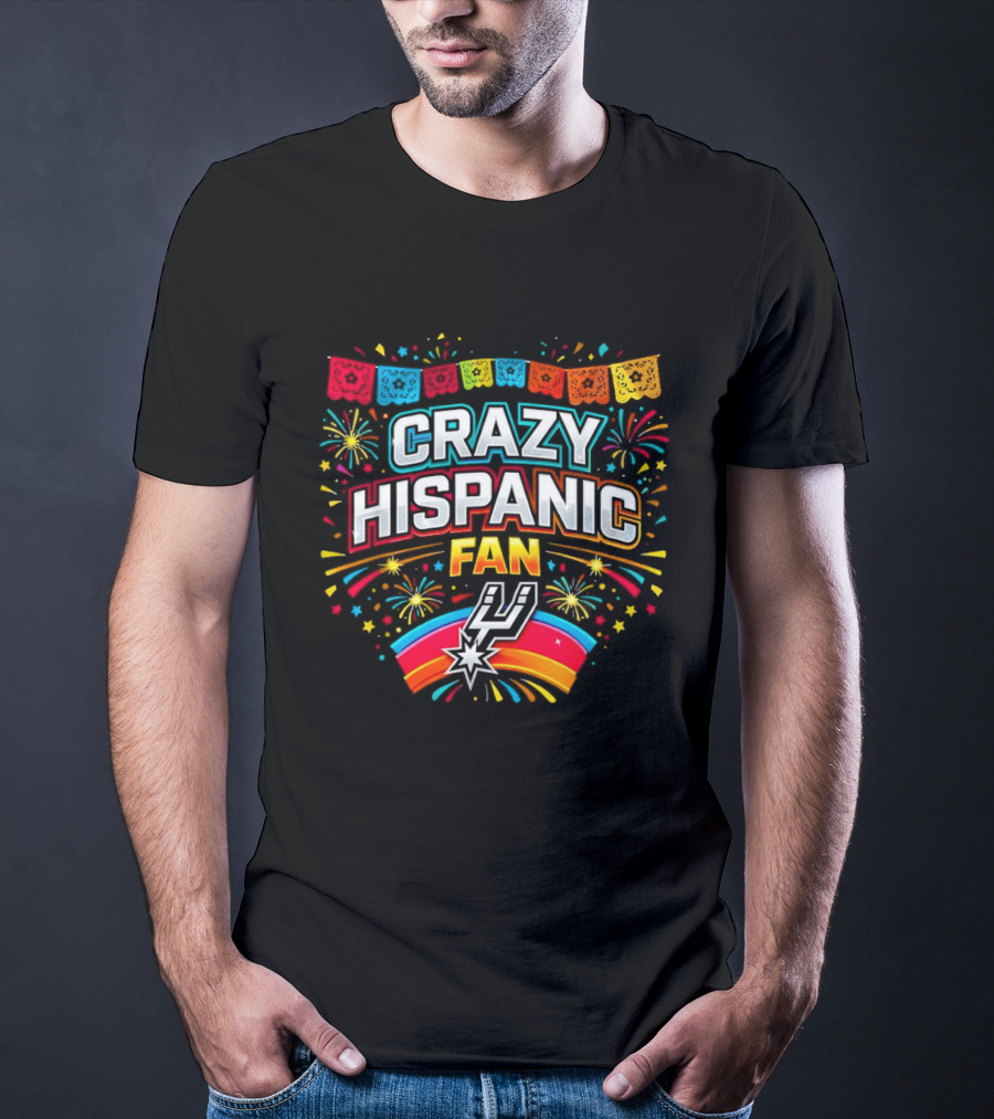 Crazy Hispanic Fan Spurs Colorful Festive Banner With Fireworks T-Shirt