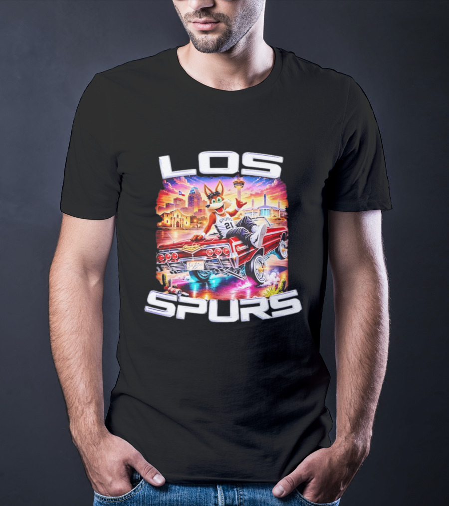 Los Spurs Coyote 21 LowRider San Antonio Skyline T-Shirt