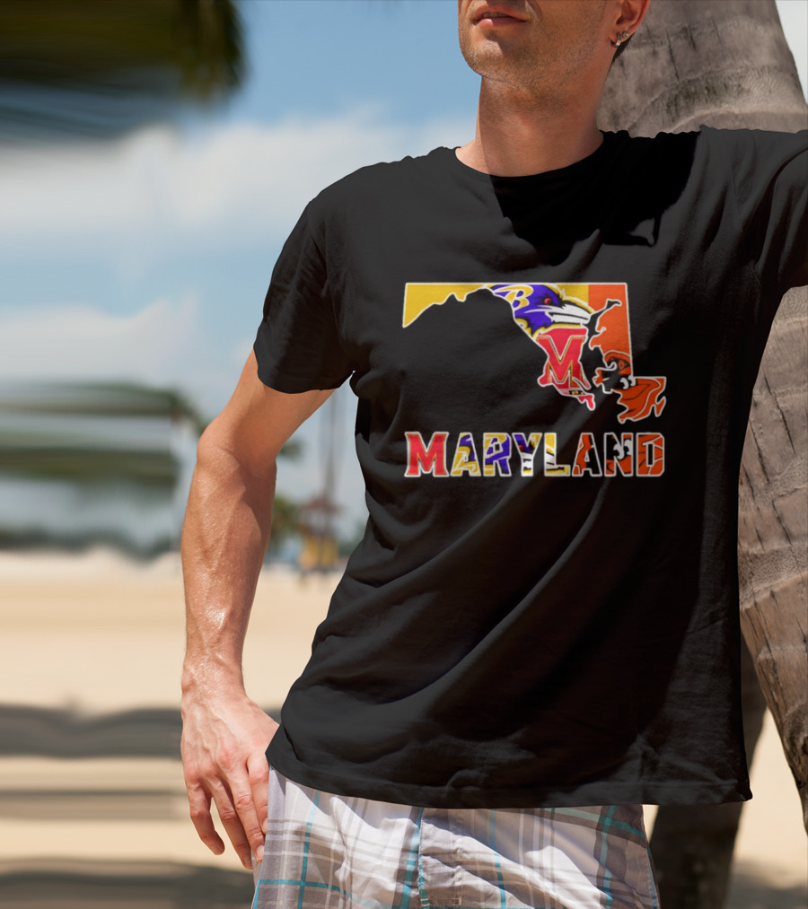 Maryland Ravens Terps State Map Sports Team Collage T-Shirt