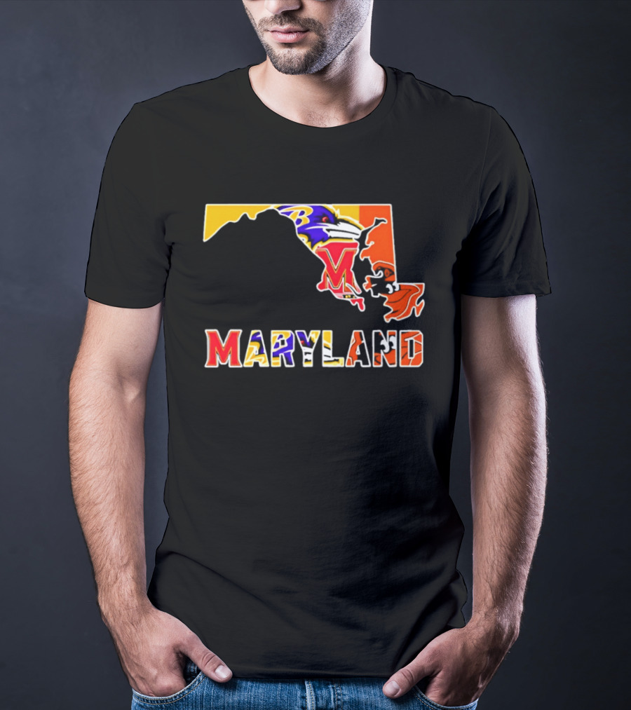 Maryland Ravens Terps State Map Sports Team Collage T-Shirt