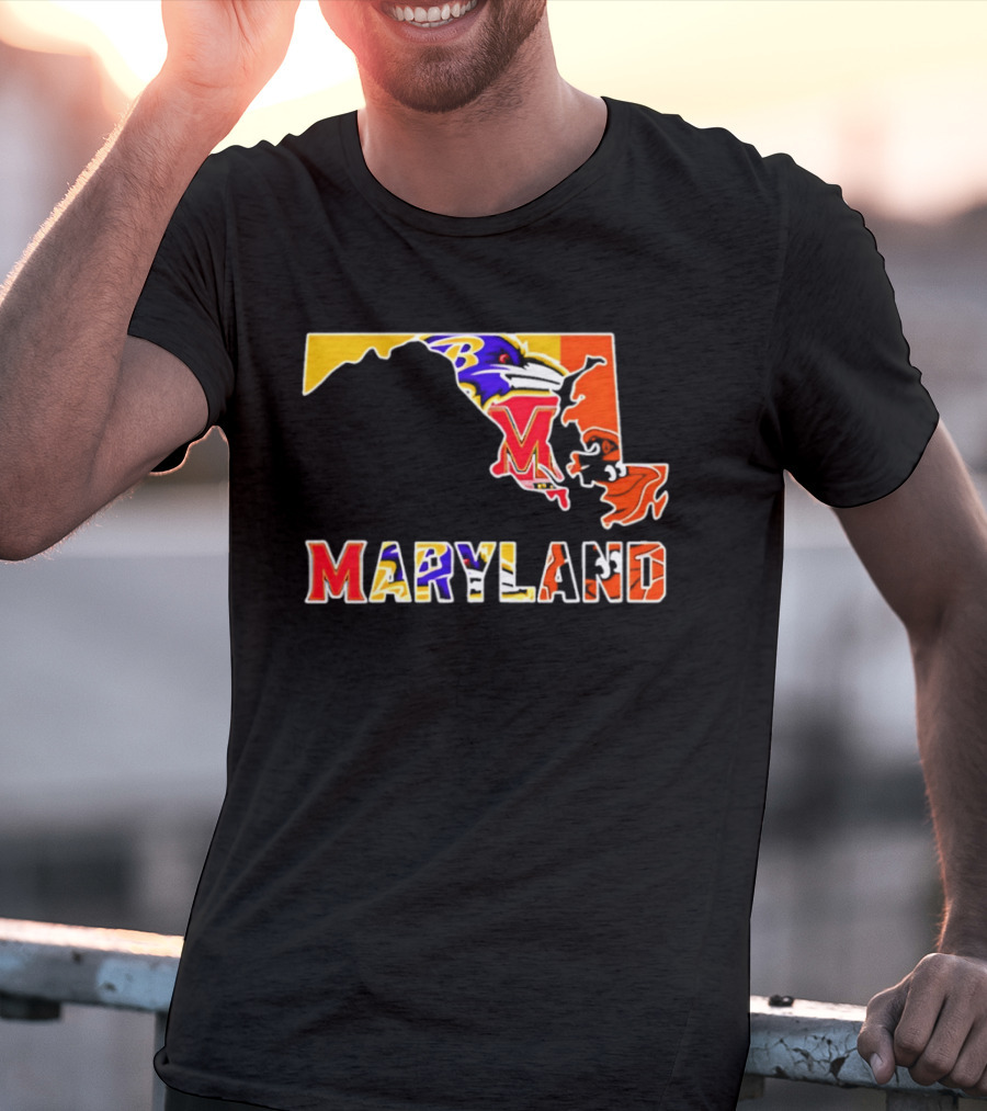 Maryland Ravens Terps State Map Sports Team Collage T-Shirt