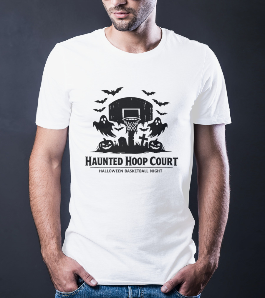 Halloween Haunted Hoop Court Spooky Pumpkin Basketball Night T-Shirt