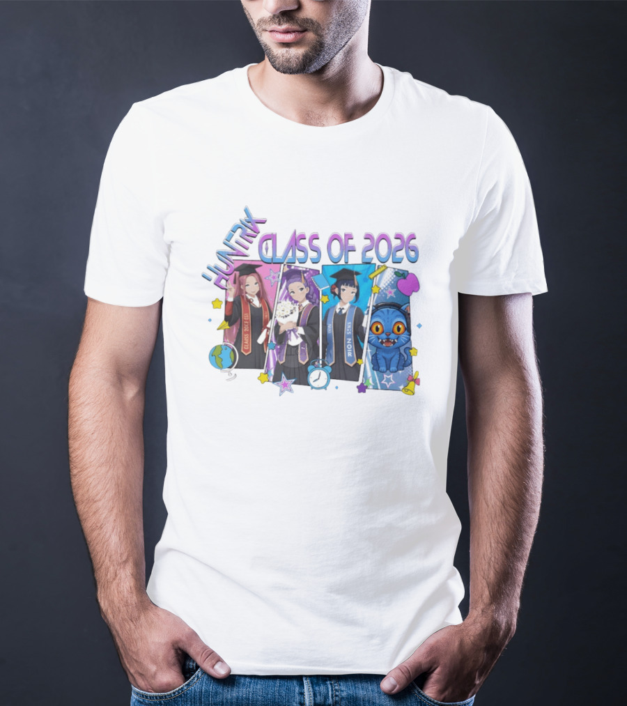 Huntik Class Of 2026 Graduation Celebration With Anime Characters And Cat T-Shirt