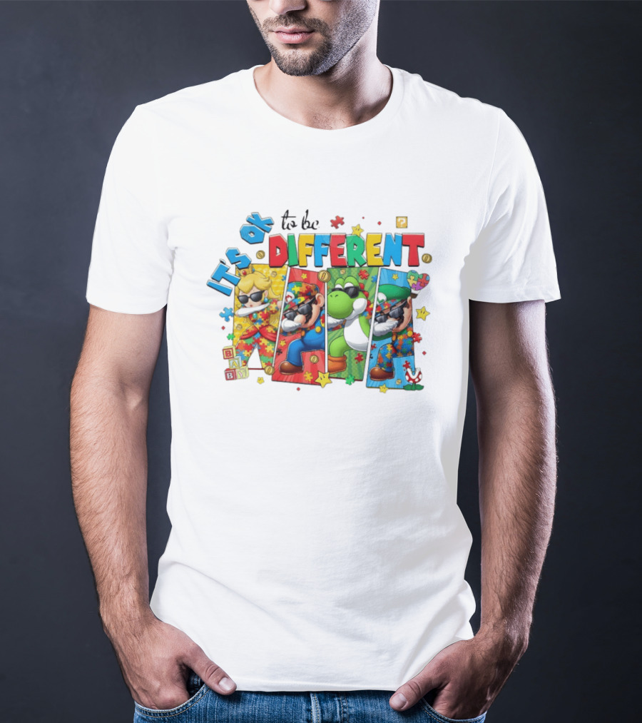 It's Okay To Be Different Mario Super Autism Characters Puzzle T-Shirt