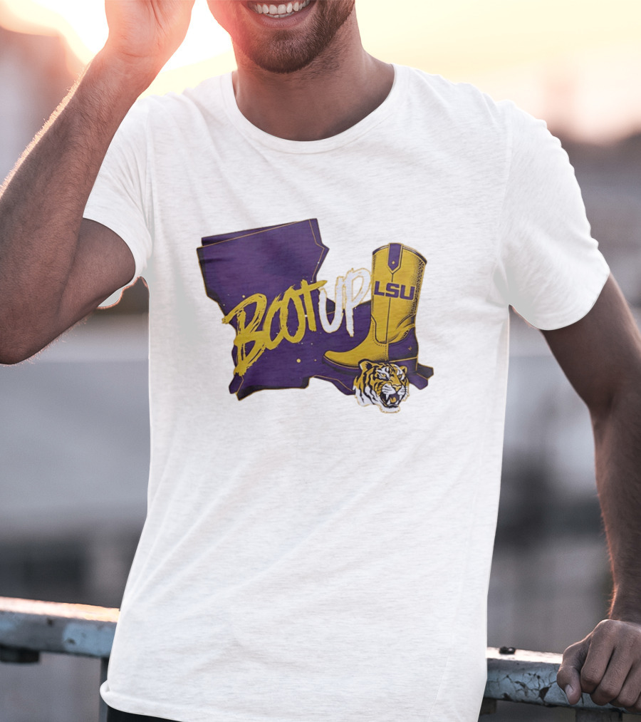 Welcome Home Coach Will Wade Boot Up LSU Tigers Louisiana Map And Boot With LSU Logo And Tiger Head T-Shirt