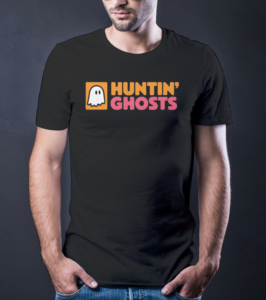 Huntin' Ghosts Halloween White Ghost Icon On Orange T-Shirt