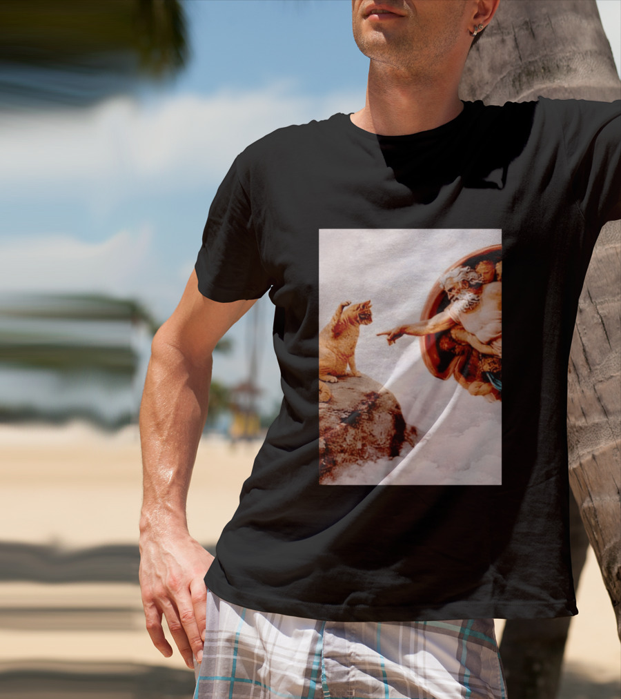 The Creation Of Cat Michelangelo Parody Cats Touching Paws T-Shirt