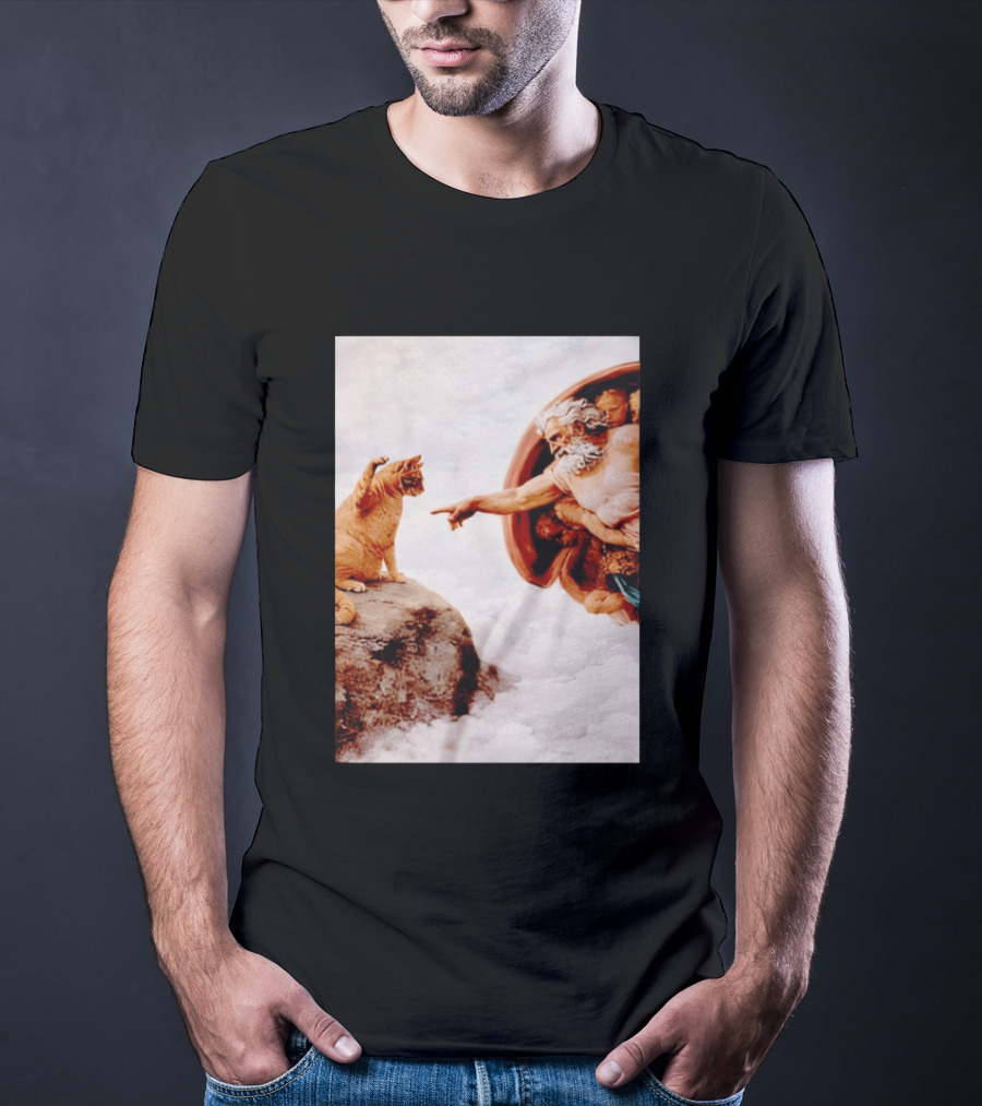 The Creation Of Cat Michelangelo Parody Cats Touching Paws T-Shirt